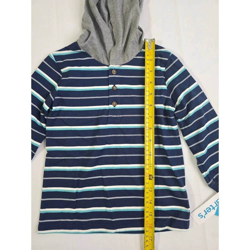 Carters Boys 3T 2pc Outfit Set Striped Hooded Henley and Brown Jogger Pants NEW